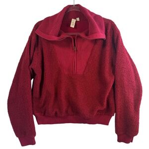 Dolan Sz M Red 1/2 Zip Sherpa Mockneck Pullover Textured Teddy Fleece Sweatshirt
